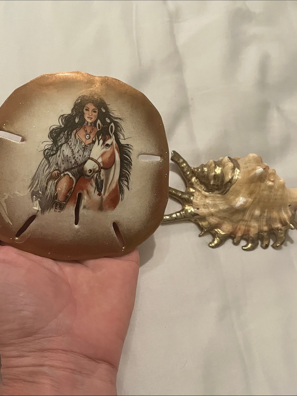 Decorative Brown Sand Dollar Wall Accent with Horse Artwork+ Shell for belt/tie
